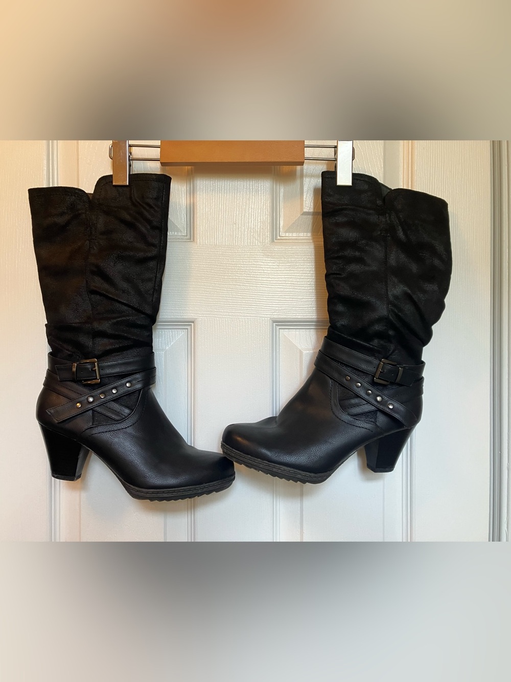 Black Faux Leather Boots with Lug Soles